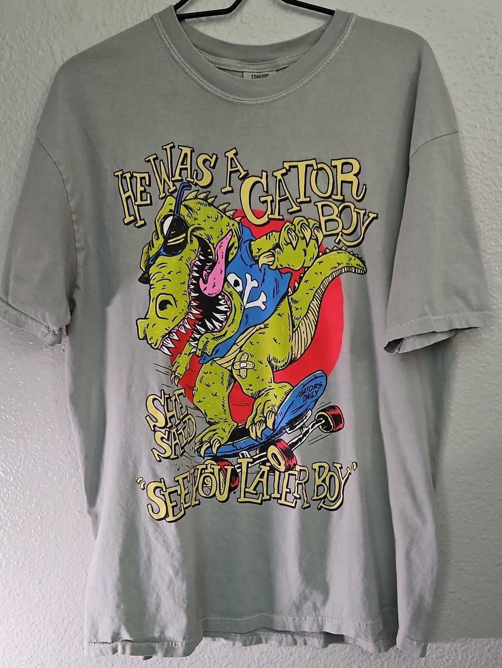 NWOT Comfort Colors Gator Boy Skateboard Graphic Tee XL Grey